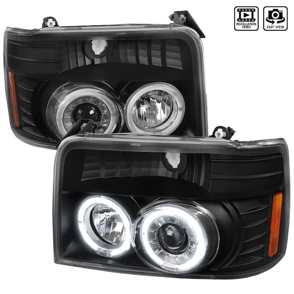 Spec-D Tuning 92-96 Ford F150 Halo Projector Headlight Black Housing 2LHP-F15092JM-V2-TM - main